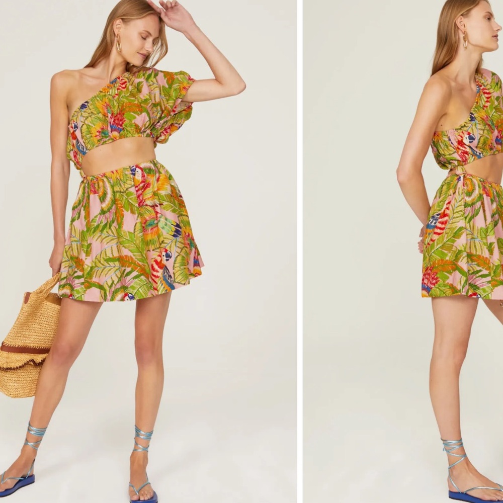 Farm Rio Macaw Leaves Mini Dress Tropical NWT Small